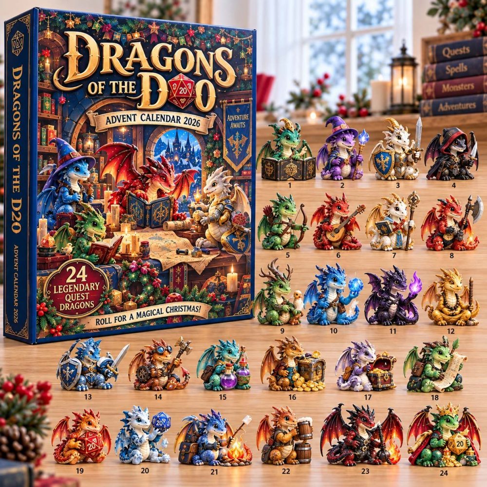 Dice Quest Dragons 2026 Rpg Countdown — 24-Day Dragon & Tabletop Advent Calendar With Acrylic Charms, Perfect Gamer Gift