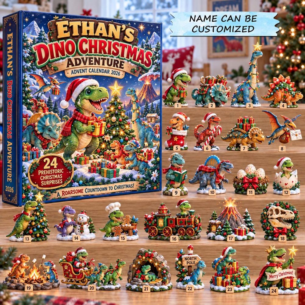 Dino Christmas Adventure 24-Day Countdown 2026 — Acrylic Festive Dino Charms, Holiday Gift For Kids & Dino Collectors