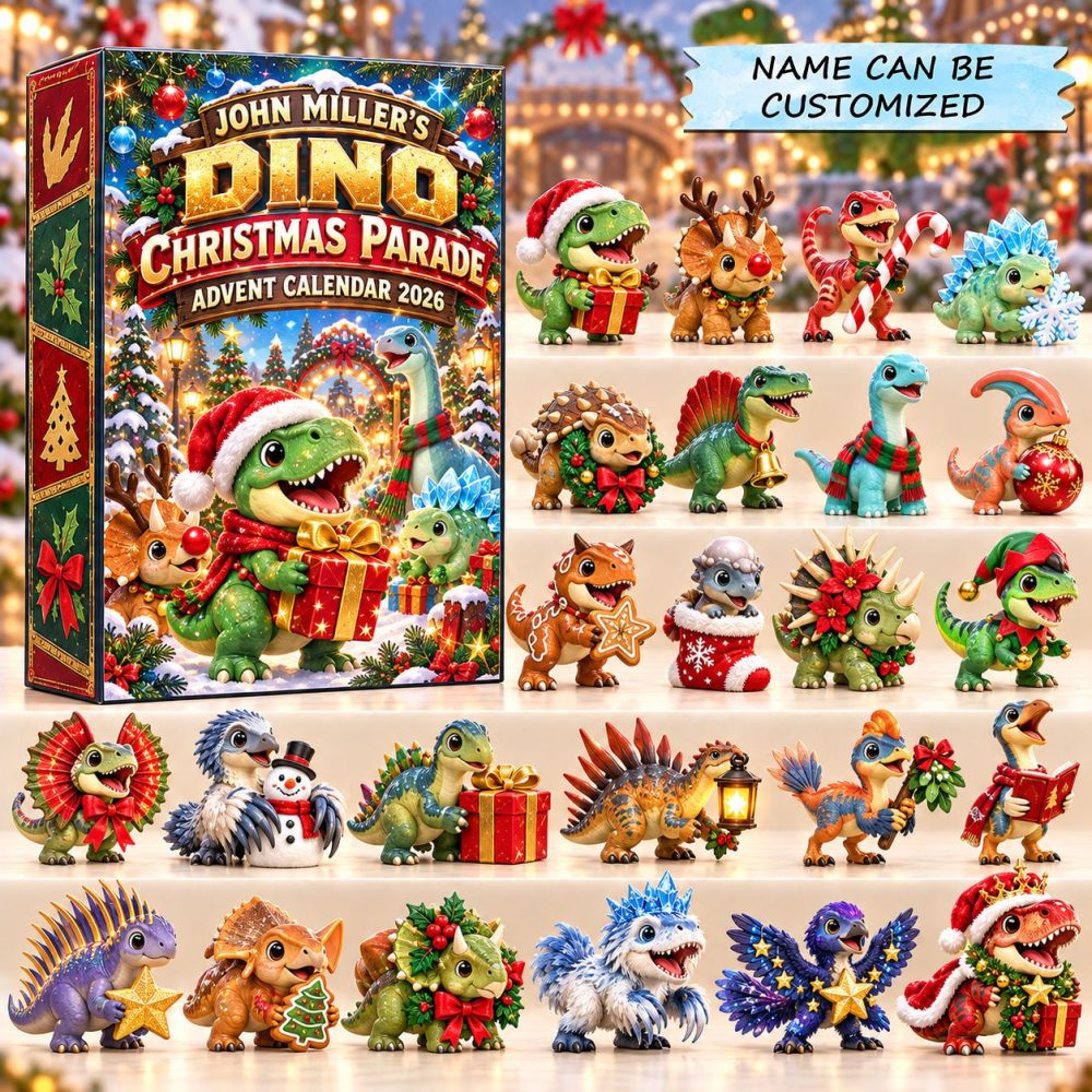 Festive Dino Christmas Parade Countdown 2026 — 24 Acrylic Dino Charms, Colorful Hanging Advent Display & Perfect Holiday Gift
