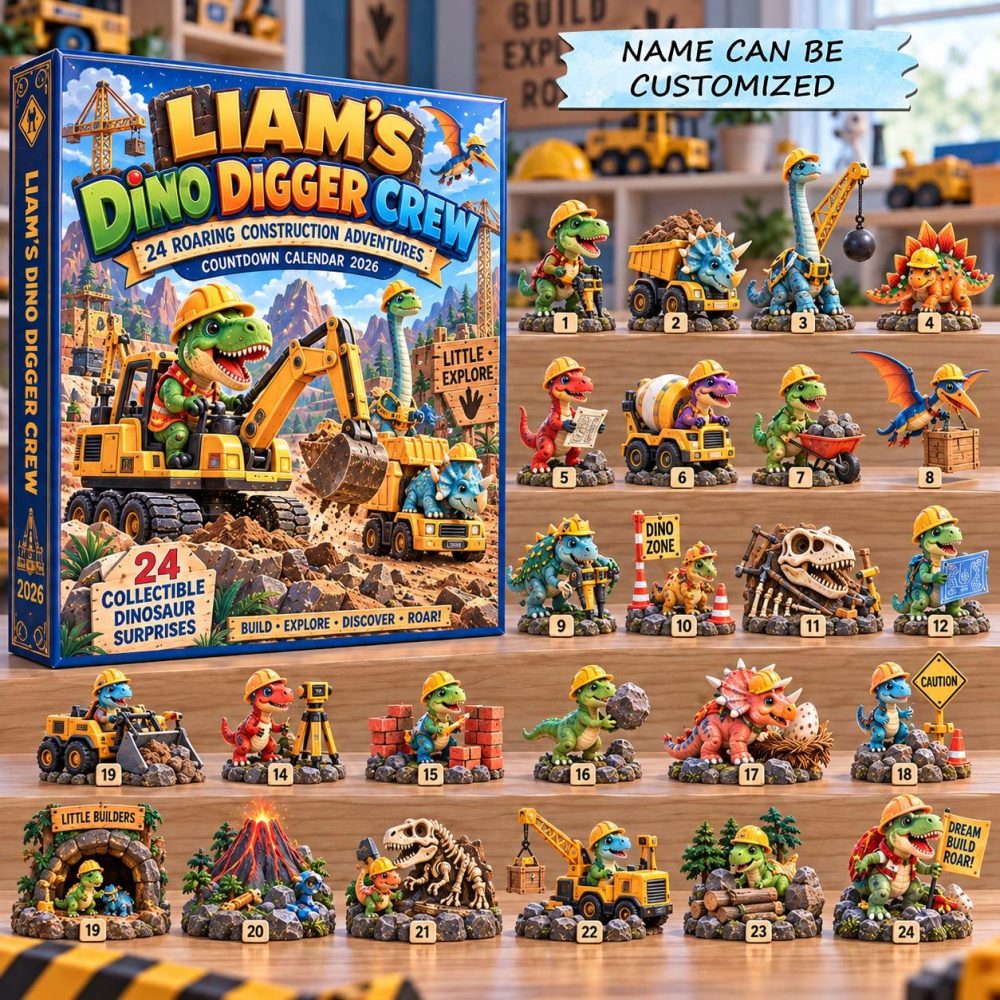 Dino Digger Crew 24-Day 2026 Countdown — Acrylic Excavator & Fossil Charms, Hands-On Gift For Young Paleontologists