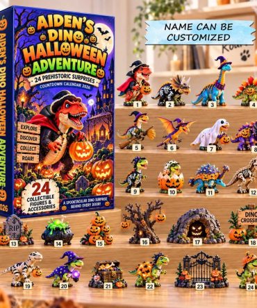 Dino Halloween Adventure 24-Day Countdown 2026 — Acrylic Spooky Dino Charms, Seasonal Treats For Kids & Party Favors