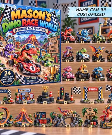 Dino Race World 24-Day 2026 Countdown — Acrylic Racing Dino Charms, Fast-Paced Gift For Kids Who Love Speed & Dinosaurs