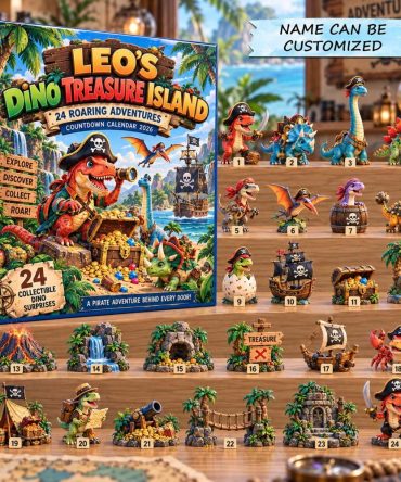 Dino Treasure Island 24-Day 2026 Countdown — Acrylic Fossil & Treasure Charms, Adventure Gift For Kids & Explorers