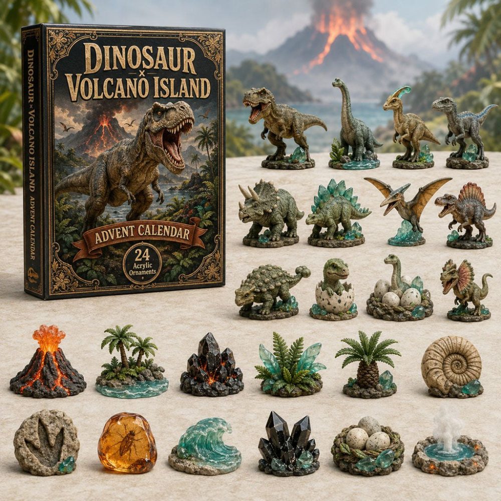 Dinosaur Volcano Island Advent Calendar 2026 — 24 Volcano & Dino Acrylic Charms, Action-Packed Holiday Countdown For Kids