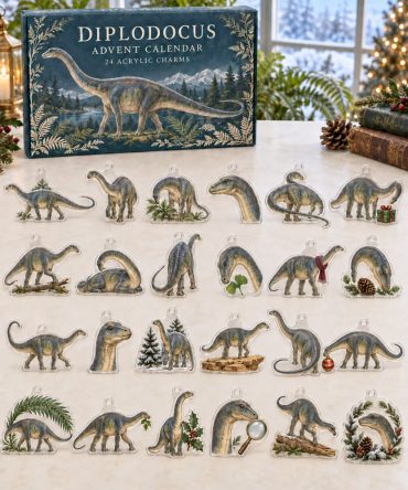 24-Day Acrylic Charm Advent Calendar — Diplodocus Dinosaur Collection , Gentle Giant Countdown For Kids & Collectors