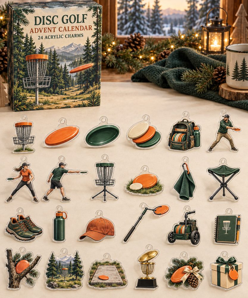 Disc Golf 24-Day Holiday Countdown — Acrylic Disc & Basket Charms For Players, Fans & Unique Stocking Stuffers