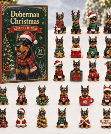 Doberman Christmas Cheer Advent Calendar 2026 — 24 Festive Acrylic Doberman Charms, Charming Holiday Countdown Gift