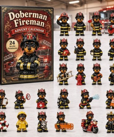 Doberman Firefighter Tribute Advent 2026 — 24-Day Acrylic Fire-Rescue Doberman Charms, Ideal Gift For Firefighters & Kids
