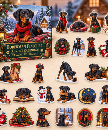 Doberman Holiday Countdown Advent Calendar — 24 Sleek Acrylic Doberman Charms, Stylish Gift For Dog Owners & Collectors