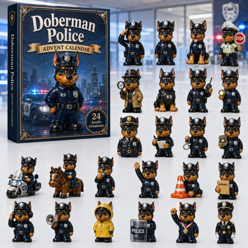 Doberman Police Duty Advent Calendar 2026 — 24-Day Acrylic K9 Charms, Tribute Gift For Police Dog Fans & Handlers