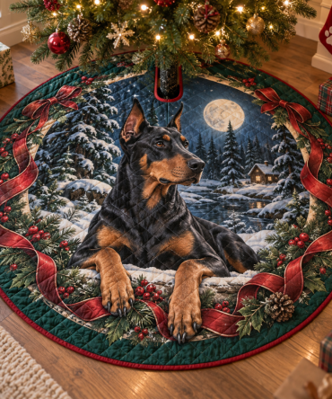 Quilted Doberman Christmas Tree Skirt — Elegant Dog-Themed Holiday Accent, Heavy-Duty Quilting, Reversible, Ideal Gift For Doberman Owners