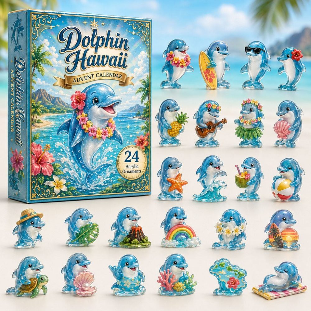 2026 Hawaii Dolphin Ocean Advent Calendar - 24-Day Acrylic Charm Set, Tropical Marine Countdown Gift For Beach Fans