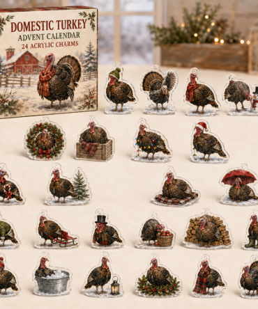 Domestic Turkey Holiday Advent Calendar — 24 Festive Acrylic Turkey Charms, Quirky Thanksgiving & Winter Gift For Bird Lovers