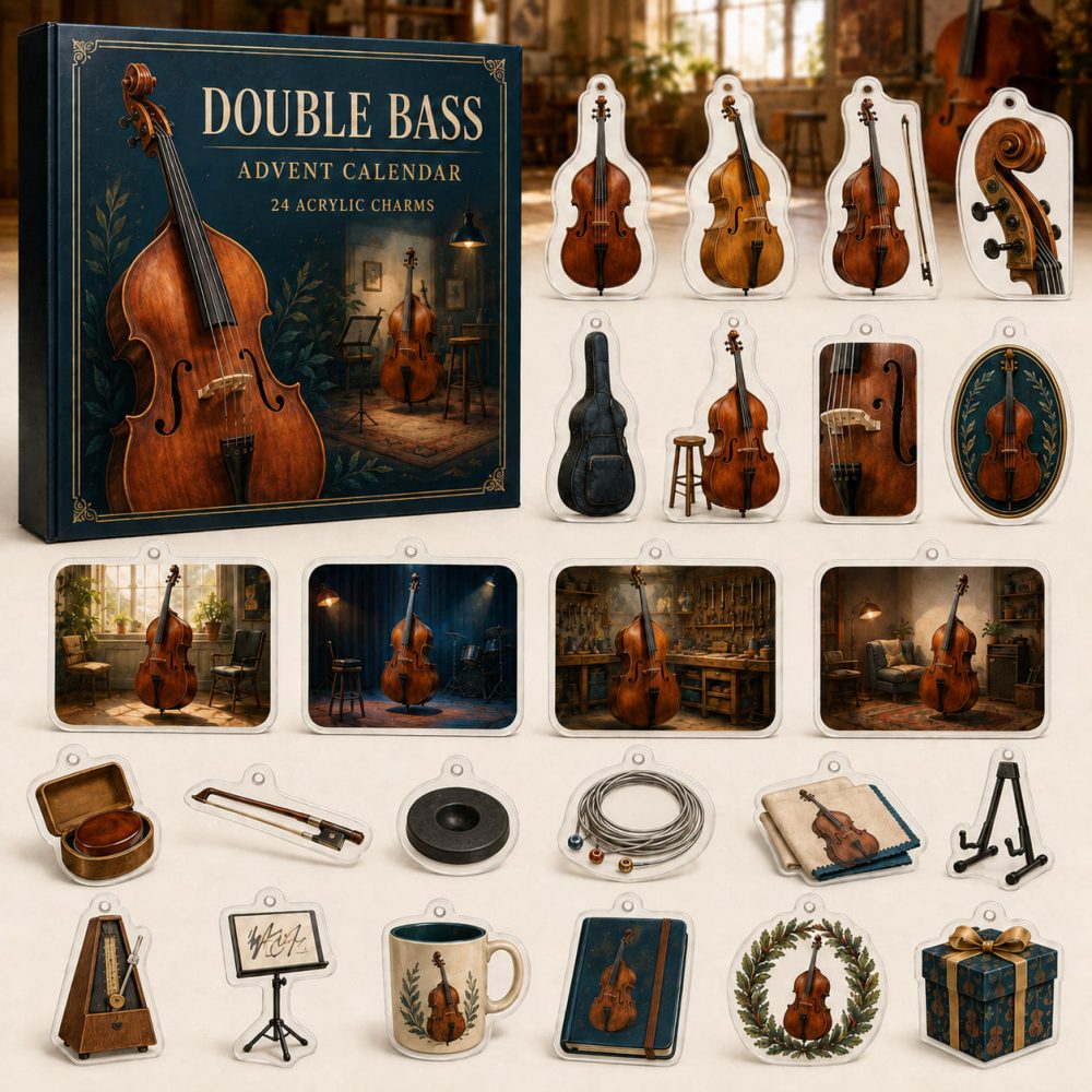 Double Bass Musician Advent Gift Pack — 24 Acrylic Instrument Charms, Ornaments & Countdown Set For Orchestra Players And Music Lovers