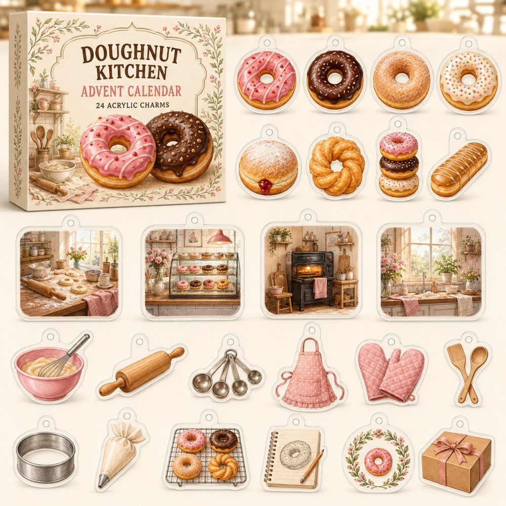 24-Day Acrylic Charm Countdown Celebrating Doughnut Making — Fun Kitchen Charm Set For Bakers, Giftable & Collectible