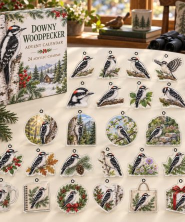Downy Woodpecker 24-Day Acrylic Charm Advent Calendar 2026 — Small Woodland Bird Charms, Ideal Gift For Bird Lovers