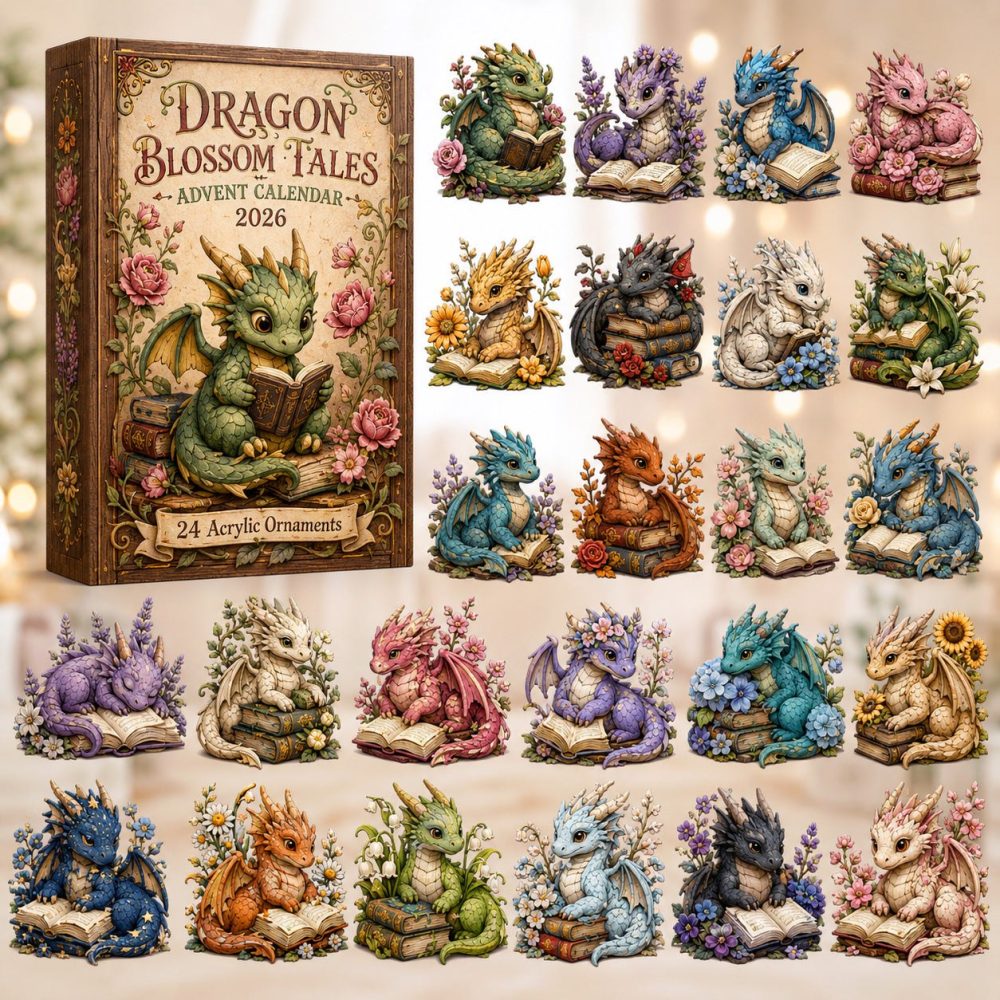 2026 Dragon Blossom Jewelry Countdown Calendar - 24 Acrylic Charm Surprises, Floral Dragon Gift Box, Limited Edition