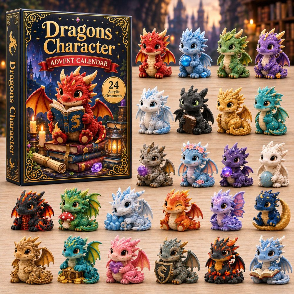 2026 Dragon Character Advent Calendar - 24-Day Acrylic Character Charms, Cute Fantasy Countdown Gift For Kids And Collectors