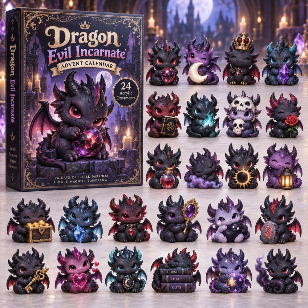 2026 Dark Dragon Charm Countdown - 24 Evil Incarnate Acrylic Dragon Charms, Gothic Fantasy Advent Set For Collectors