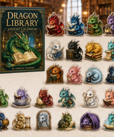 Dragon Library Fantasy Countdown — 24 Acrylic Charm Advent Calendar For Book Lovers, Geek Gifts & Collectors