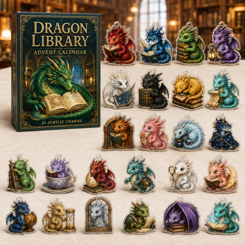 Dragon Library Fantasy Countdown — 24 Acrylic Charm Advent Calendar For Book Lovers, Geek Gifts & Collectors