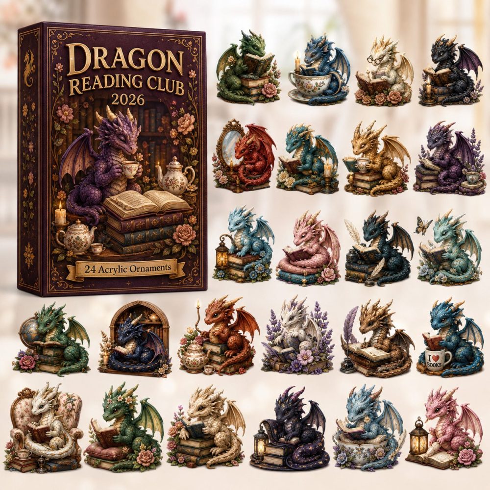 2026 Dragon Reading Club Advent Calendar – 24-Day Acrylic Charms Countdown, Bookish Dragon Collector Ornaments