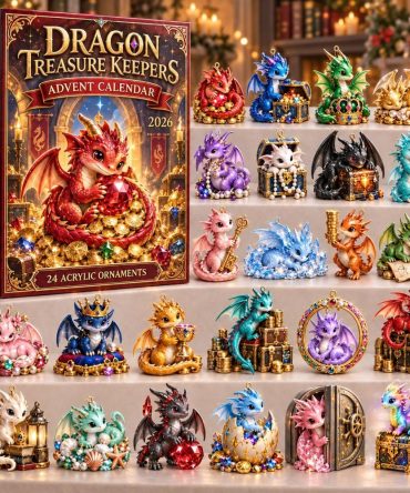 Dragon Treasure Keeper Holiday Countdown Calendar 2026 — 24 Gem-Themed Acrylic Charms, Fantasy Christmas Gift & Dragon Ornaments