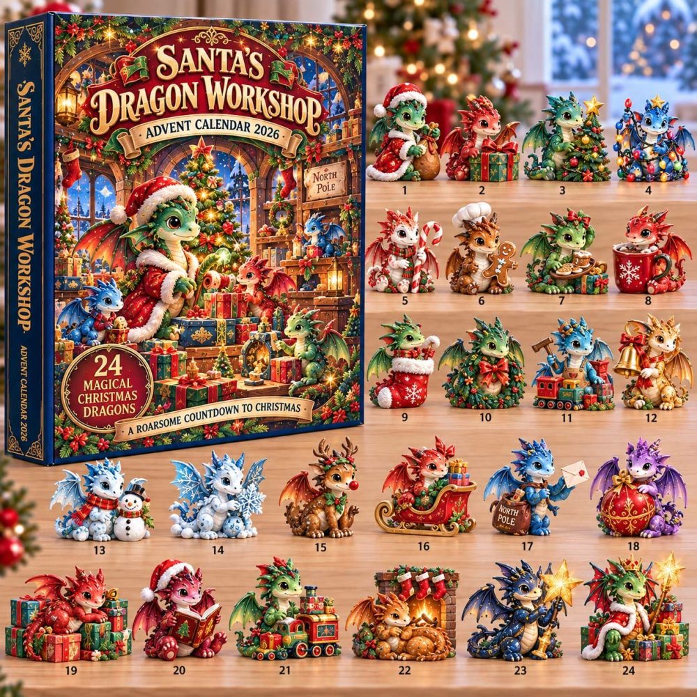 Dragon Workshop Of Santa 2026 Fantasy Countdown — 24-Day Dragon Workshop Advent Calendar With Acrylic Charms, Whimsical Holiday Gift