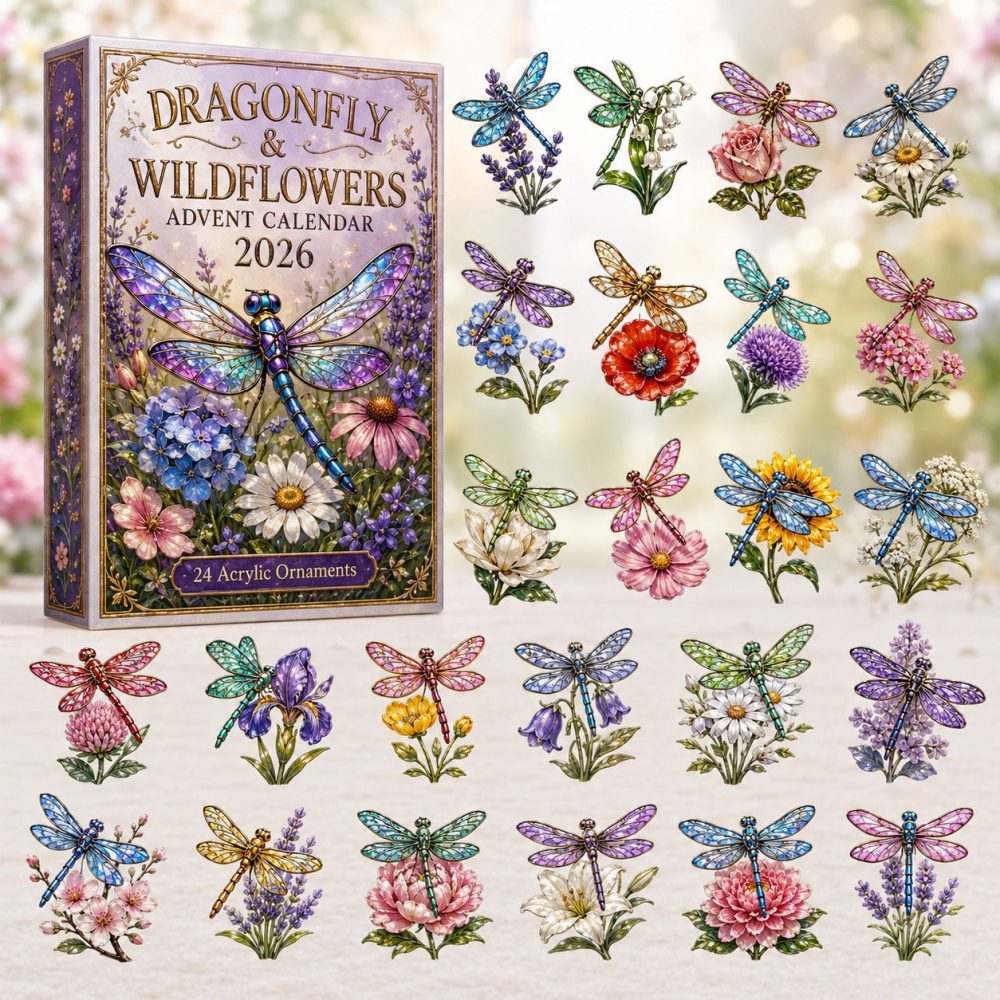 Dragonfly & Wildflowers Countdown Calendar 2026 - 24-Day Acrylic Charms, Botanical Advent Gift For Nature Lovers & Gardeners