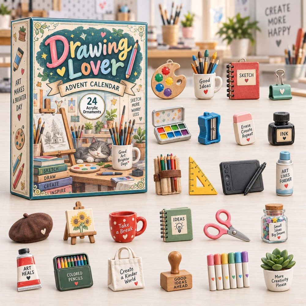 Drawing Lover 2026 Advent Calendar — 24-Day Artist Countdown With Creative Acrylic Charms, Ideal Gift For Sketchers & Illustrators