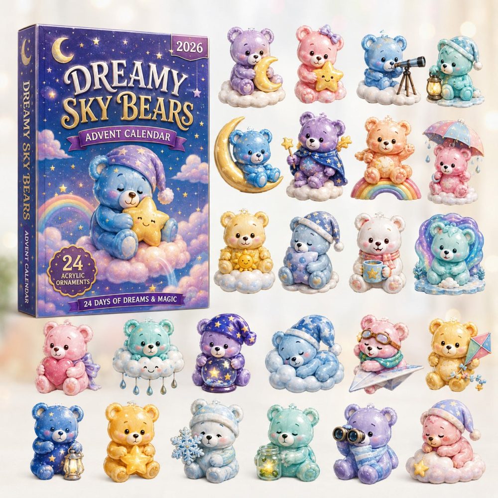 Dreamy Sky Bears Countdown Calendar 2026 - 24-Day Acrylic Charms, Whimsical Bear Advent Gift For Kids, Cozy Bedroom Decor