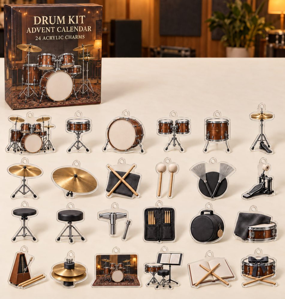 Drummer'S Holiday Countdown - 24 Acrylic Drum & Percussion Mini Charms In Gift Advent Box, Perfect Gifts For Drummers & Music Fans