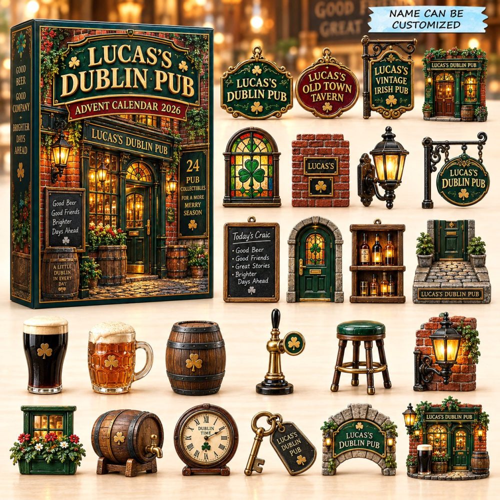 2026 Dublin Pub Countdown Calendar — 24 Acrylic Pub Charm Surprises, Dublin-Themed Beer & Whiskey Gift For Pub Lovers