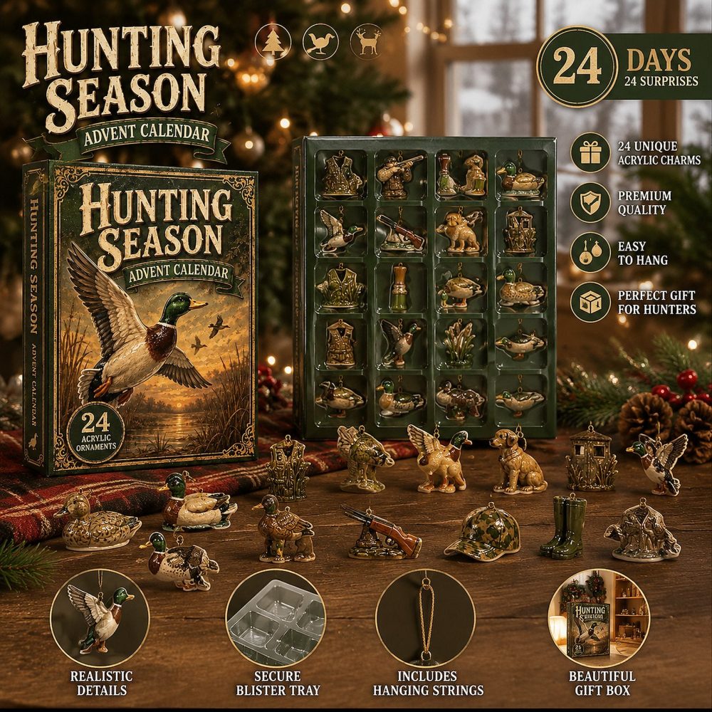 Hunting Season Field Green 24-Day Advent Calendar 2026 — Camouflage Acrylic Charms, Rugged Outdoors Countdown Gift
