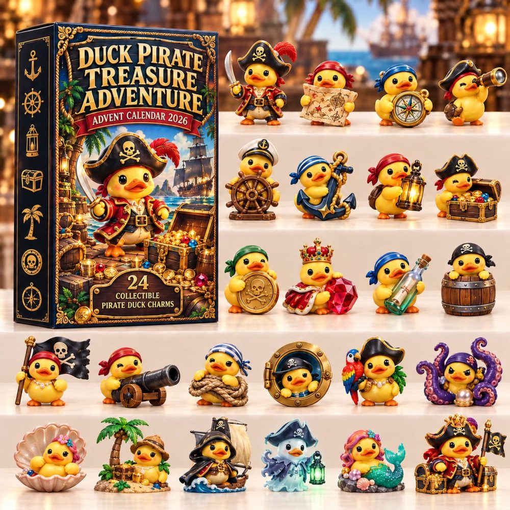 Duck Pirate Treasure 24-Day 2026 Adventure Calendar — Playful Acrylic Duck Pirate Charms With Reusable Display For Kids & Collectors