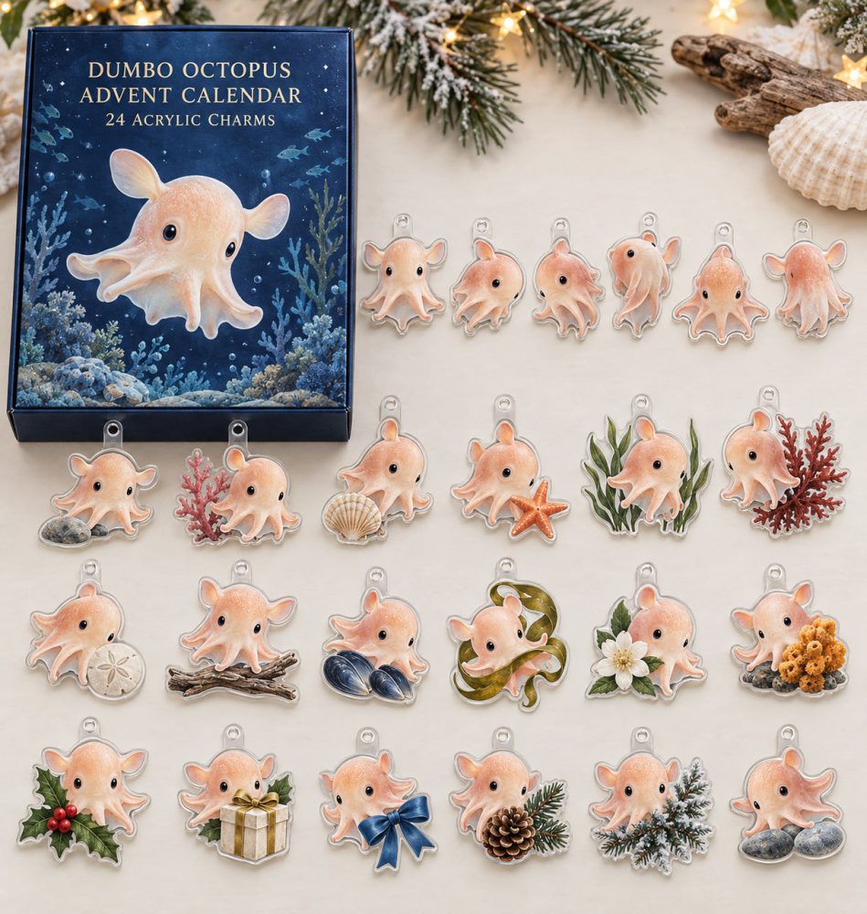 Premium Holiday Countdown Set — 24 Collectible Dumbo Octopus Acrylic Charms , Gift, Keychains, Stocking Stuffers