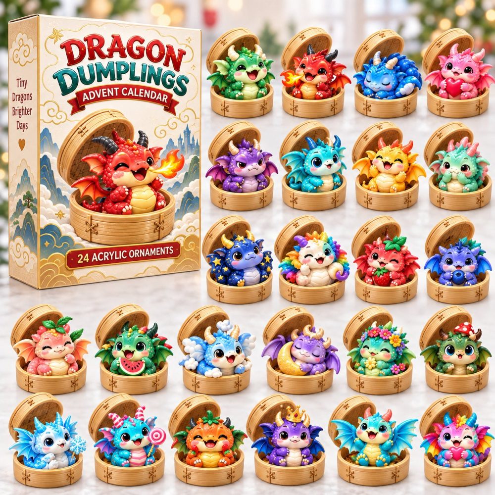 Dumpling Dragon Holiday Countdown — 24-Day Mythical-Themed Acrylic Charm Advent Calendar For Fantasy Fans & Collectors