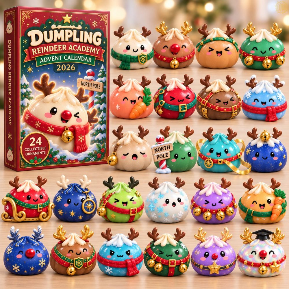 Dumpling Reindeer Academy Countdown 2026 — 24-Day Advent Calendar With Reindeer Acrylic Charms, Festive Collector Set
