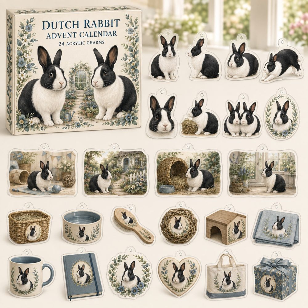 Dutch Rabbit 24-Day Acrylic Charm Advent Calendar - Festive Bunny Collectibles For Rabbit Enthusiasts , Holiday Countdown & Gift Set