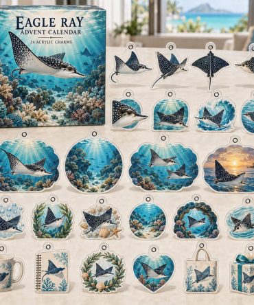 Eagle Ray Ocean Charm 24-Day Countdown Calendar 2026 — Elegant Eagle Ray Acrylic Charms, Daily Marine Collectibles & Gift Box For Kids