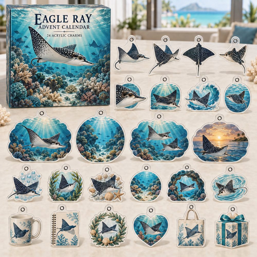 Eagle Ray Ocean Charm 24-Day Countdown Calendar 2026 — Elegant Eagle Ray Acrylic Charms, Daily Marine Collectibles & Gift Box For Kids