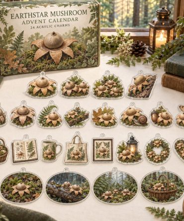 2026 Earthstar Mushroom Countdown Calendar — 24 Acrylic Charms, Botanical Fungi Ornaments & Nature Holiday Gifts