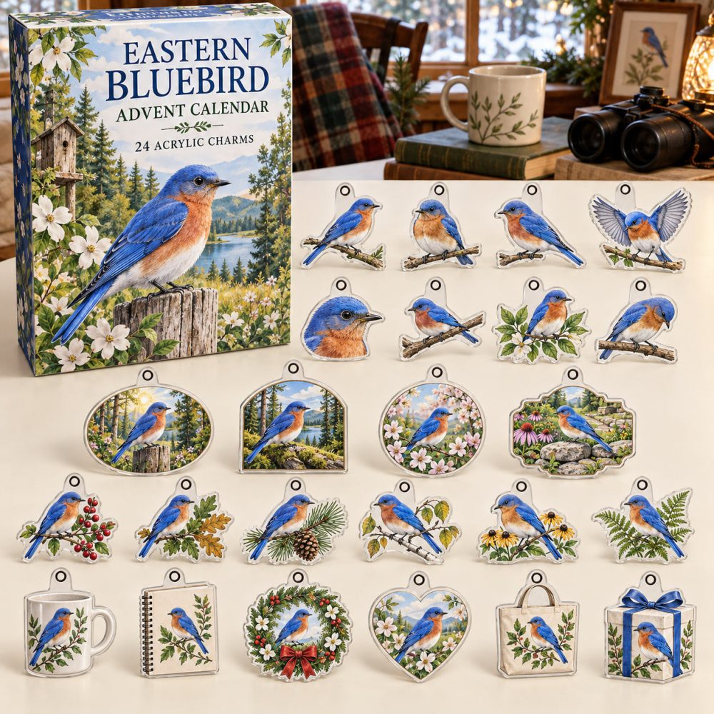 Eastern Bluebird Acrylic Charm Holiday Countdown Set — 24 Collectible Advent Ornaments For Bird Lovers & Gifts