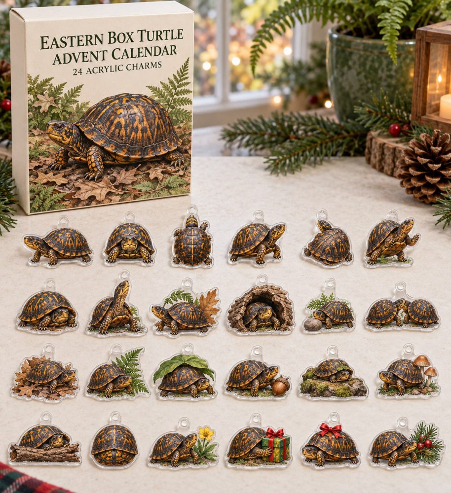 Eastern Box Turtle 24-Day Acrylic Charm Countdown Calendar — Cute Reptile Charm Gift Set For Turtle Lovers, Crafts & Holiday Surprises