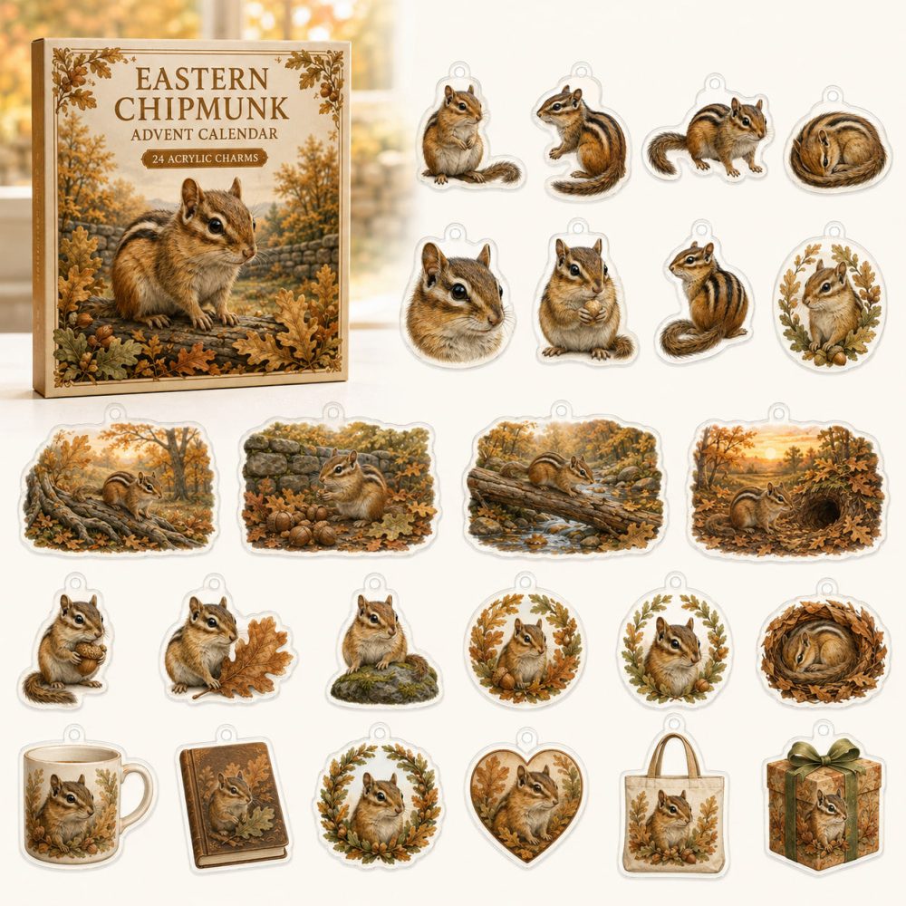 Eastern Chipmunk Holiday Countdown Set — 24 High-Quality Acrylic Animal Charms For Advent, Stocking Stuffers & Collectible Gifts