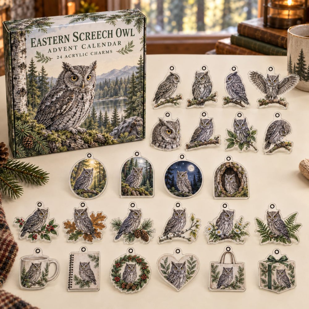 Eastern Screech Owl 24-Day Countdown — Charming Acrylic Owl Charms For Advent, Ornaments & Gifts , Perfect For Owl Enthusiasts