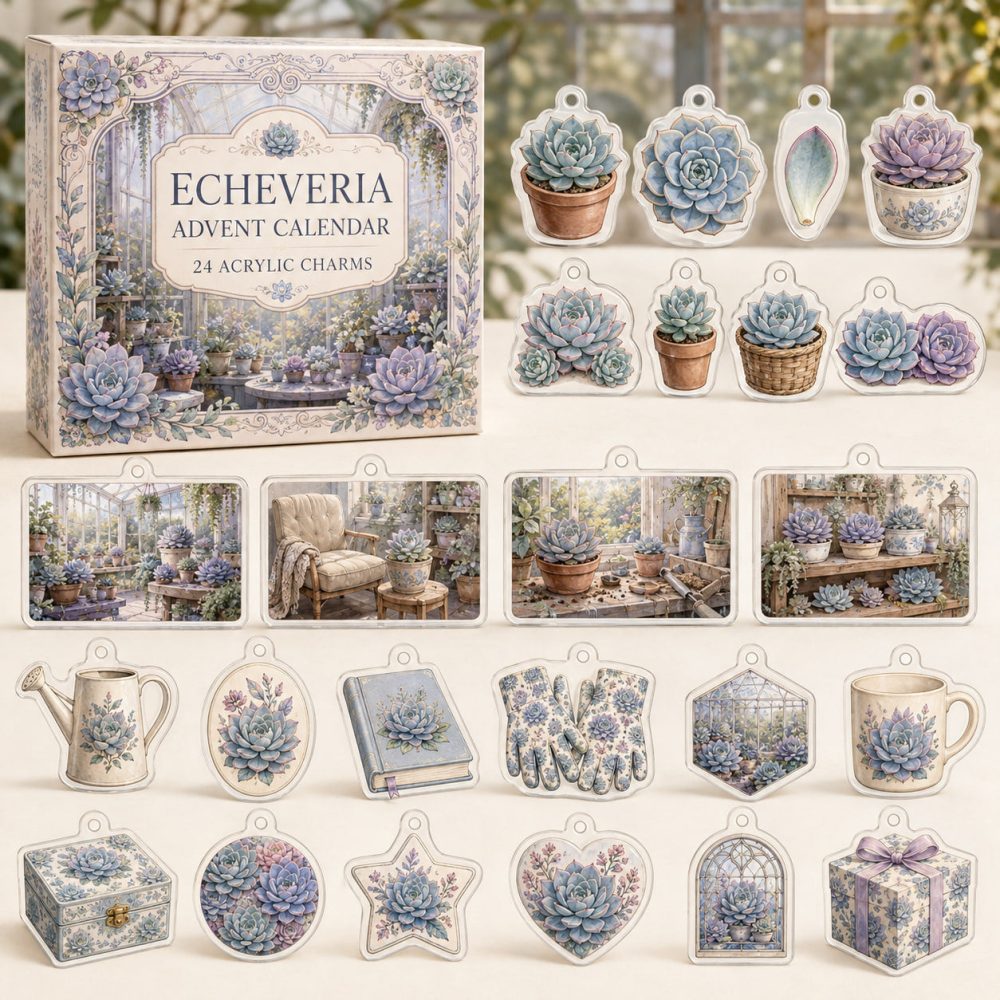 Echeveria 24-Day Acrylic Charm Holiday Countdown - Plant Lover Gift, Mini Charms & Home Decor