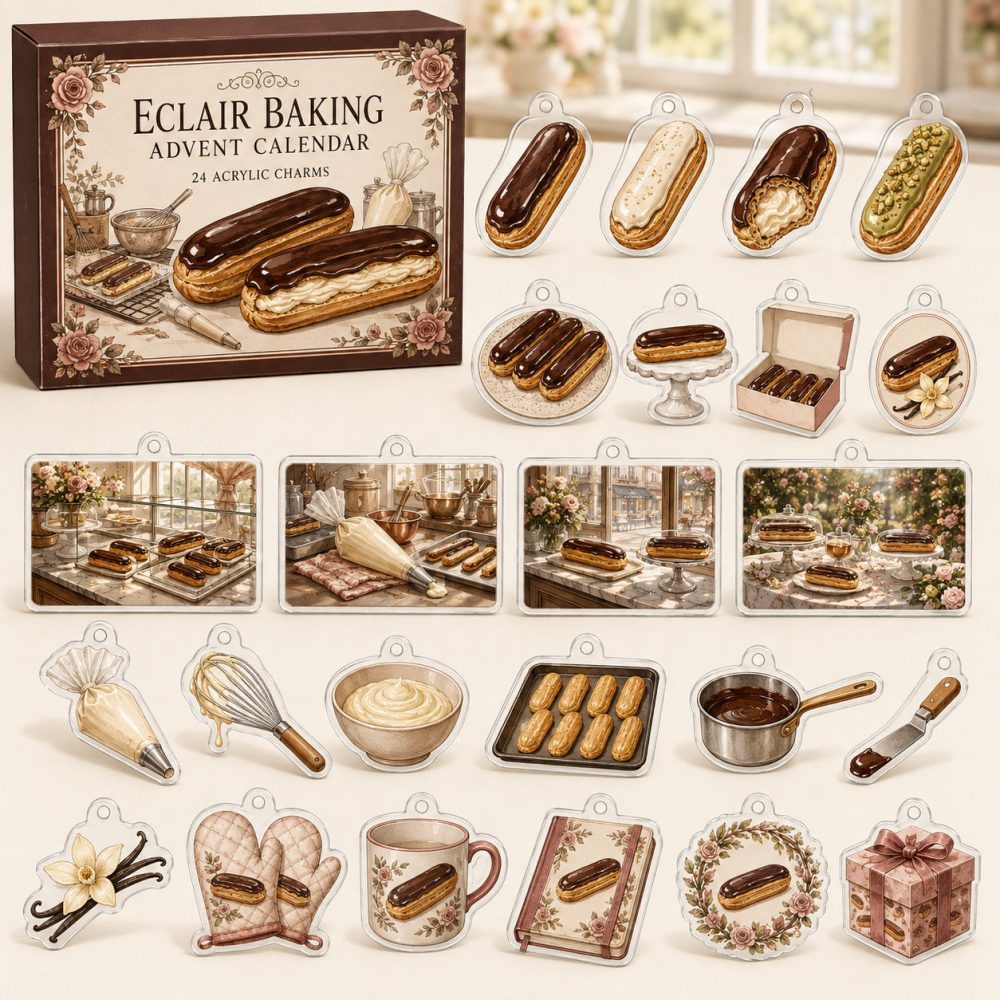 Éclair Baking Countdown Set — 24 Acrylic Patisserie Charms, Elegant Holiday Gift For Pastry Lovers & Home Chefs