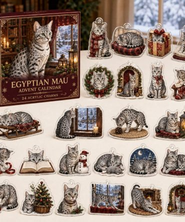 Egyptian Mau Holiday Advent Calendar With 24 Acrylic Charms — Elegant Festive Gift For Cat Lovers & Collectors
