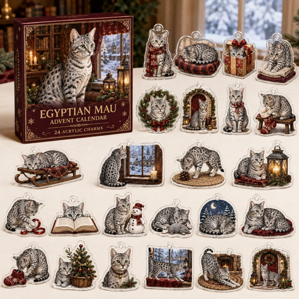Egyptian Mau Holiday Advent Calendar With 24 Acrylic Charms — Elegant Festive Gift For Cat Lovers & Collectors